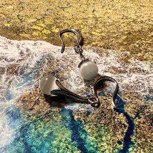 Silver Drop Selenite Stone Earrings